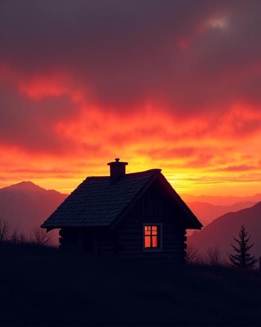 Sonnenuntergang hinter einer urigen Almhütte, von einem Nutzer geteilt.