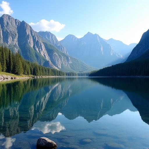 Spiegelung der Berge in einem klaren Alpensee, von einem Nutzer geteilt.