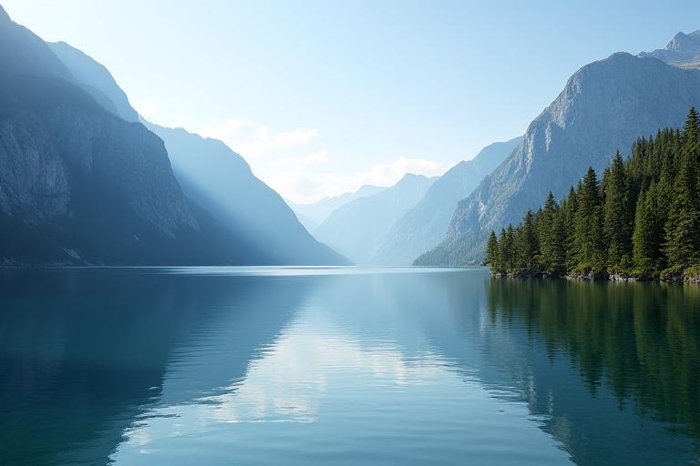 Ruhiger Plansee in Tirol mit spiegelnden Bergen.
